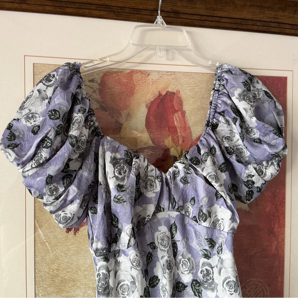 PETAL & PUP Marjorie Sweetheart Neck MIDI Dress Roses Floral Puff Sleeve Sz S - Picture 2 of 13